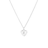 Lucardi Dames Ketting hart emaille&geboortesteen - Echt Zilver - Ketting - Cadeau - 45 cm - Zilverkleurig