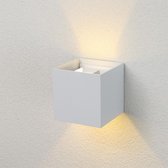 Buitenlamp - Wandlamp buiten - Badkamerlamp - Cube - Wit - IP65 - Geïntegreerd LED 2 x 3 watt - 3000K modern warm wit - lichtspreiding instelbaar