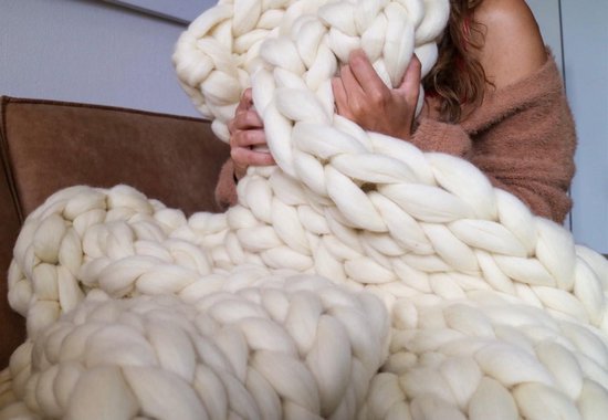 Couverture en laine HOMEY & STUFF 3XL - 100% laine mérinos flammée Handgemaakt Plaid - Tapis de décoration intérieure - 150 x 240 cm - Wit cassé