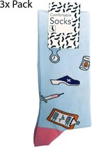3 Stuks Dames Sokken Verpleegkundige Medische Symbolen Blauw Roze Maat 37-41