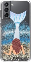 Casetastic Samsung Galaxy S21 4G/5G Hoesje - Softcover Hoesje met Design - Mermaid Brunette Print