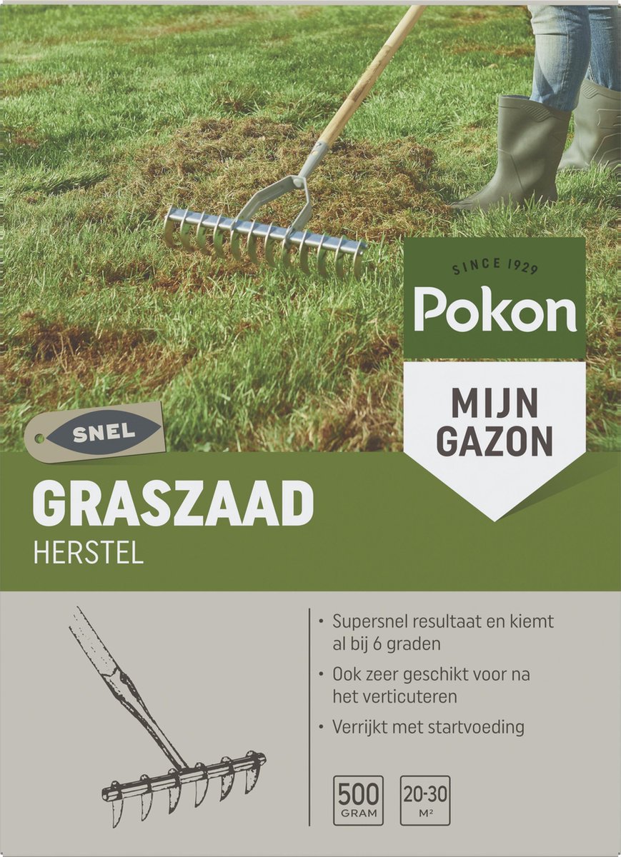 Pokon Graszaad Herstel - 500gr - Gazonherstel - Geschikt voor 20m² tot 30m² - Supersnel egaal groen gras - Pokon
