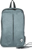 SafeSave rugtas – Waterafstotende schooltas met laptop vak en usb aansluiting – schoudertas – 15.6 inch – licht grijs