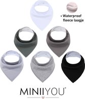 MINIIYOU - Set 6 stuks bandana slabbetjes - Effen grijs wit - waterproof – jongens meisjes - puntslabbetjes - katoen + fleece