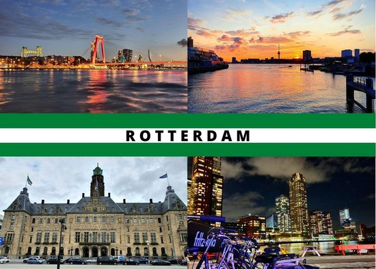 Ansichtkaart stad Rotterdam - Hotspots met vlag