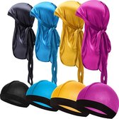 Durag - Deluxe Silky Durag Caps Elastic Wave Cap Lange Staart Headwraps Brede Drager Golven Verpakking van 8 - l