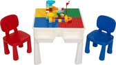 Kidsidee Kindertafel voor bouwblokken inclusief 56 kleurrijke bouwblokken, 2 stoelen en 1 kindertafel, omkeerbare werkbladen en 4 opbergbakjes