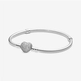 Armband Zilver | Zilveren armband | past op Pandora | Pandora compatible | Bedelarmband | Vlinder sluiting met hartje | Elegante dames armband  | Valentijnsdag cadeau |Maat 19