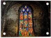 Tuinposter – Kerk met Glas-in-lood Raam - 40x30cm Foto op Tuinposter  (wanddecoratie voor buiten en binnen)