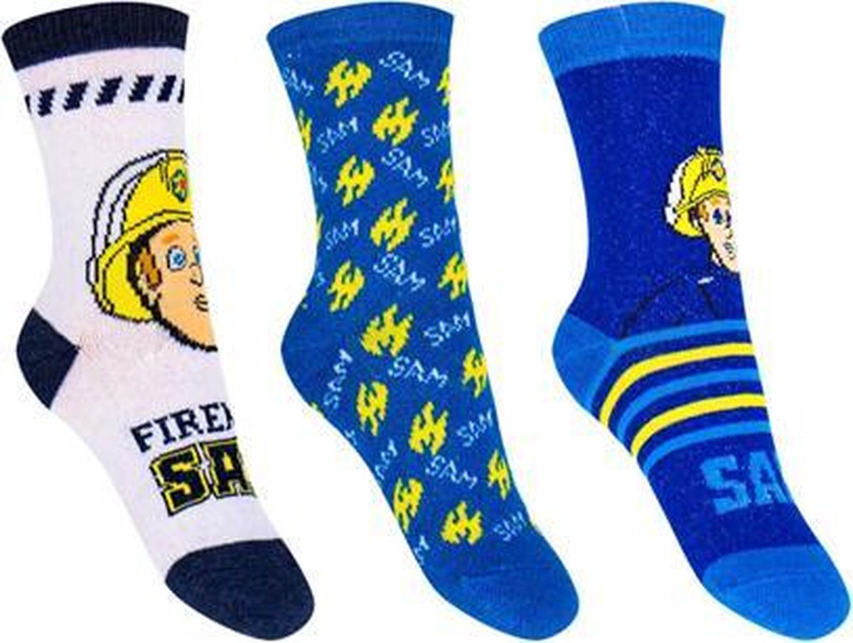 Brandweerman Sam - Sokken - Blauw - 3 paar - Maat 23-26
