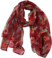 Dames sjaal rood met bloemen print - 180 x 90 cm