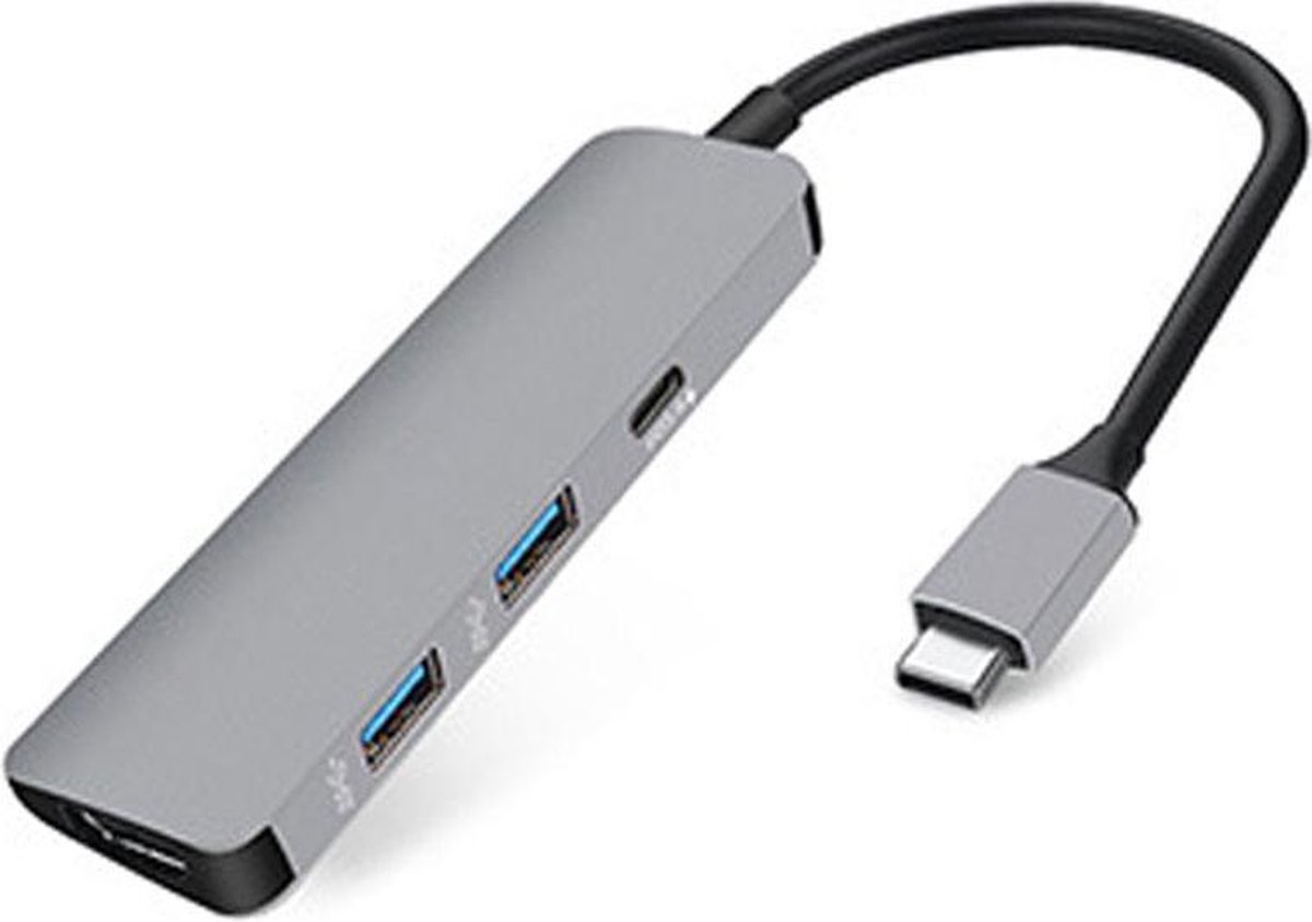 BrightNerd 4 in 1 USB-C adapter - HDMI 4K - 2x USB 3.0 - USB-C laden - voor MacBook, MacBook Pro, MacBook Air en laptops met USB-C - Space Grey - BrightNerd