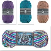 Set van 10 bollen katoen en acryl garen - Love this cotton met Cosy fine - paars kleuren - pendikte 4 a 4,5 mm