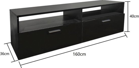 aangrenzend Behandeling Vernietigen TV meubel - televisie dressoir kast - 160 cm breed - zwart | bol.com