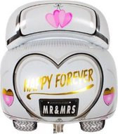 Bruiloft autoballon - 63x50cm - Happy Forever - Bruidsauto - Mr&Mrs Ballon - Bruiloft versiering - Folie ballon - Helium ballon - Bruidegom -  Bruid - Trouw auto -  Just married -