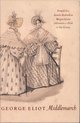 Boekomslag met een tekening van twee vrouwen in 19e-eeuwse kledij. George Eliot Middlemarch.