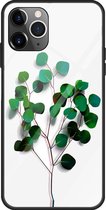 Hardcase 'groene plant' uit gehard glas iPhone 12 / iPhone 12 Pro - wit