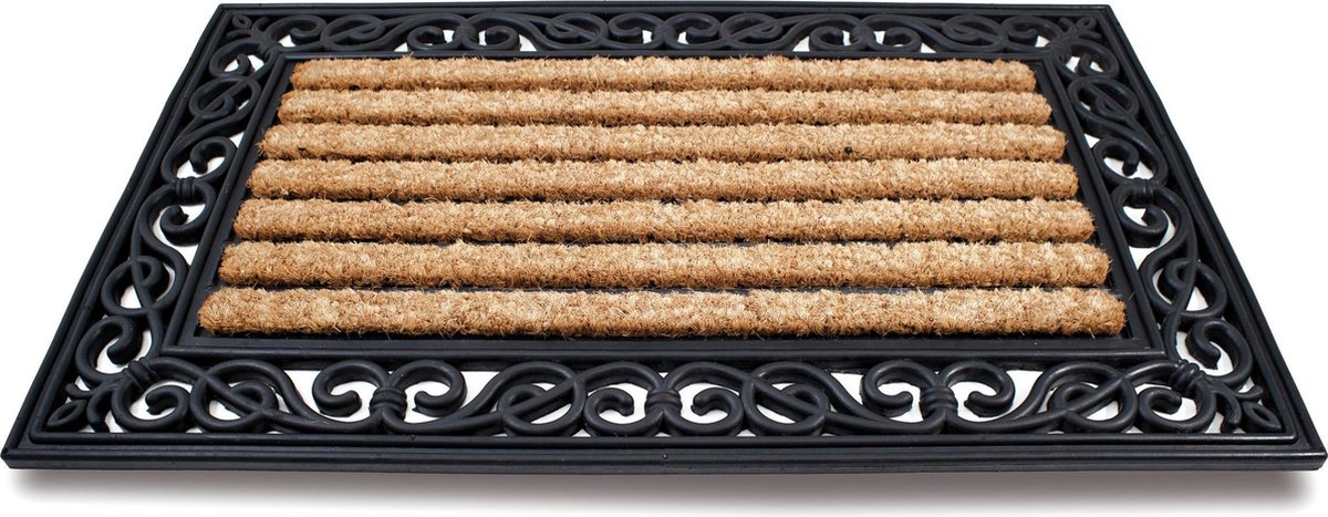 Set van 2x stuks bruine deurmatten/vloermatten pvc/kokos rechthoekig zware kwaliteit 45 x 75 cm - droogloopmatten klassiek patroon