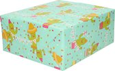 4x Inpakpapier mint met gekleurde cactus en Happy Birthday slinger op rol - 70 x 200 cm - kadopapier / cadeaupapier