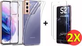 HB Hoesje Geschikt voor Samsung Galaxy S21 Transparant - Siliconen Back Cover & 2X Glazen Screenprotector
