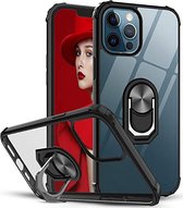 iPhone 12 Pro hoesje Kickstand Ring shock proof case transparant zwarte randen armor apple magneet