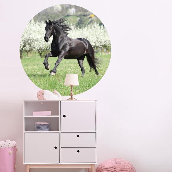 Muurcirkel paard | Zelfklevende behangcirkel kinderkamer dieren | Muurdecoratie accessoires | muursticker paard galloperend