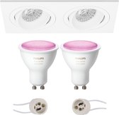 Pragmi Borny Pro - Inbouw Rechthoek Dubbel - Mat Wit - Kantelbaar - 175x92mm - Philips Hue - LED Spot Set GU10 - White and Color Ambiance - Bluetooth - BSE