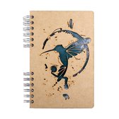 KOMONI - Duurzaam houten Schetsboek - Gerecycled papier - Navulbaar - A4 - Blanco -   Kolibrie