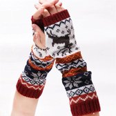 Polswarmers met rendieren - Scandinavische winter armwarmers rood - Gebreide vingerloze lange handschoenen - Dames