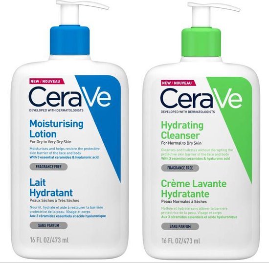 Ceravé Best Selling Duo: Hydrating Lotion 473 ml + Hydrating Cleanser 473ml (Face and Body Pack)