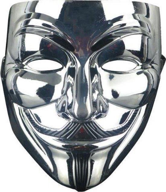 TECQX Anonymous Masker - Zilver - Vendetta - Guy Fawkes - Mask - Leuk voor Halloween - Verkleedpartijtje - 2 Stuks