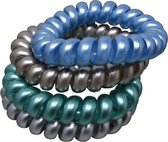 Jessidress Haarelastiekjes Spiraal Telefoonkabel Stevig Spiralen Elastieken Metalliek Kleuren - Blauw