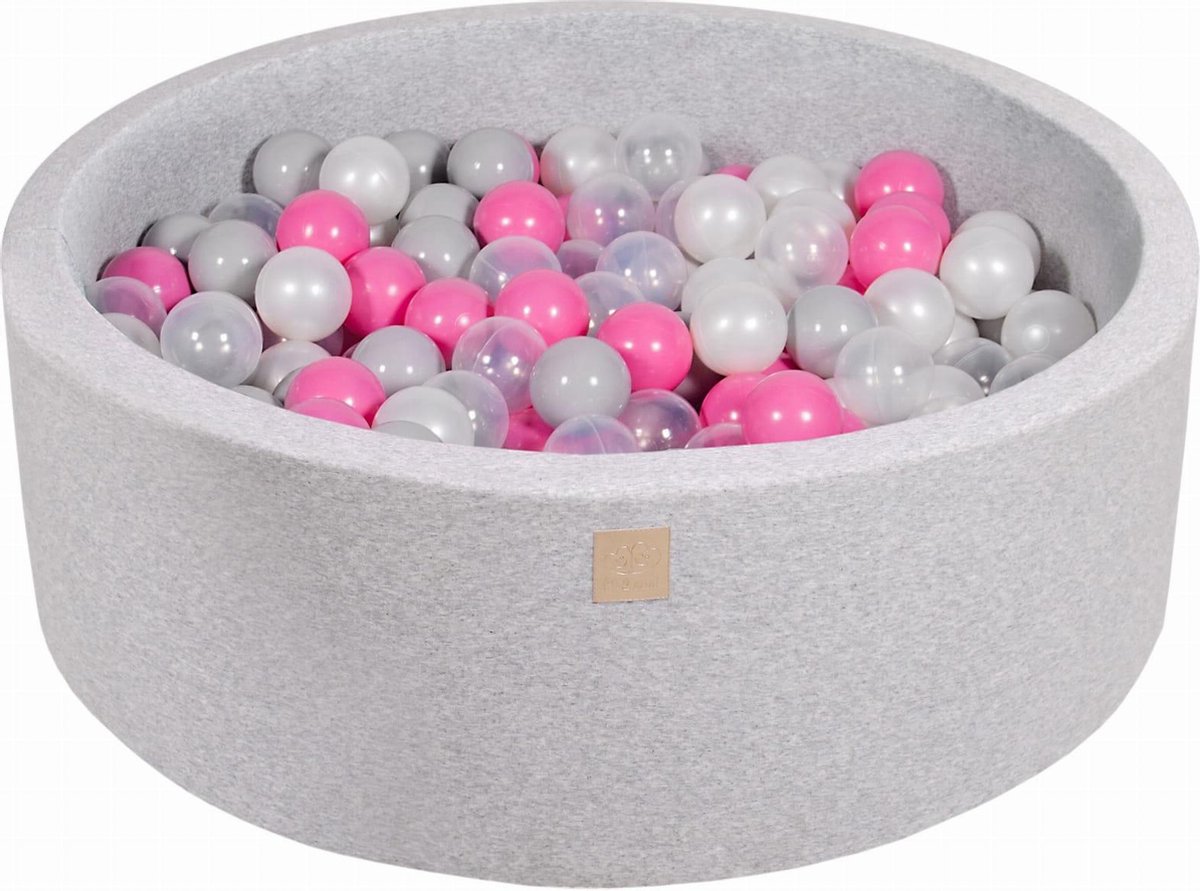 Ronde Ballenbak set incl 200 ballen 90x30cm - Licht Grijs: Transparant, Licht Roze, Parel Wit, Grijs | Ballenbakje.nl®
