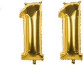 11 Jaar Folie Ballonnen Goud - Happy Birthday - Foil Balloon - Versiering - Verjaardag - Jongen / Meisje - Feest - Inclusief Opblaas Stokje & Clip - XXL - 115 cm