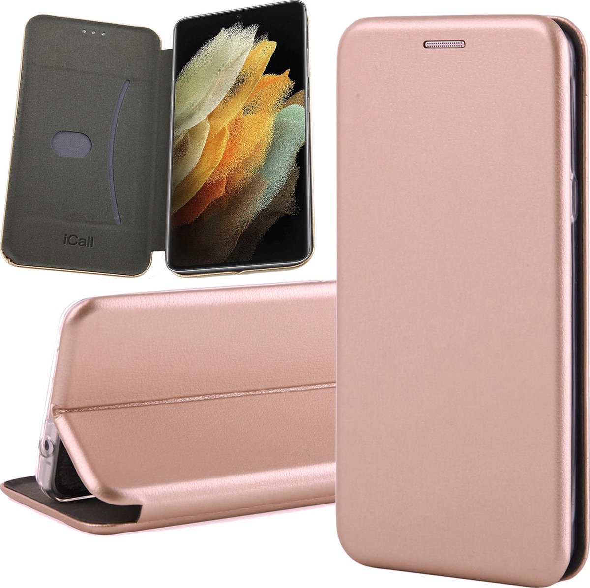Hoesje geschikt voor Samsung Galaxy S21 Ultra - Book Case Kunstleer ThinShield Roségoud