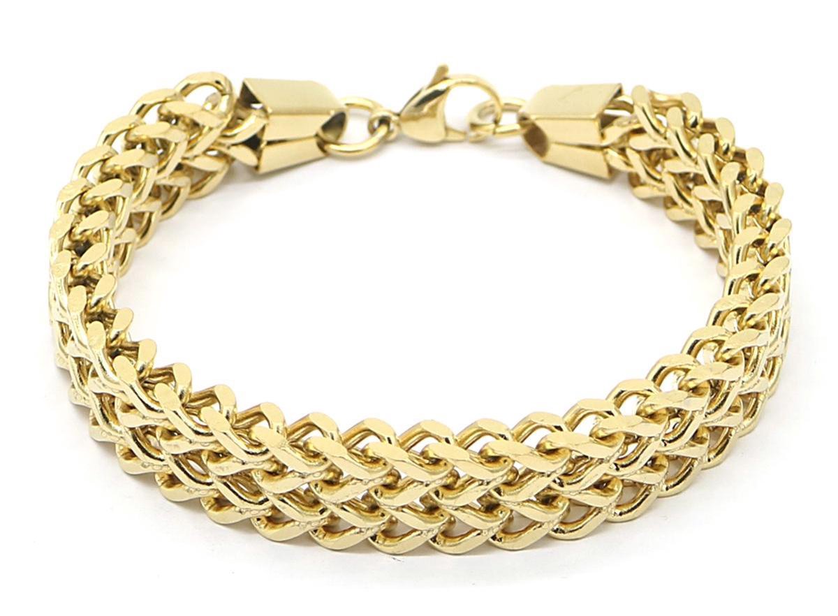 Dielay - Armband Dames - Brede Schakel - RVS - Lengte 19,5 cm - Goudkleurig