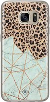 Samsung S7 hoesje siliconen - Luipaard marmer mint | Samsung Galaxy S7 case | Bruin | TPU backcover transparant