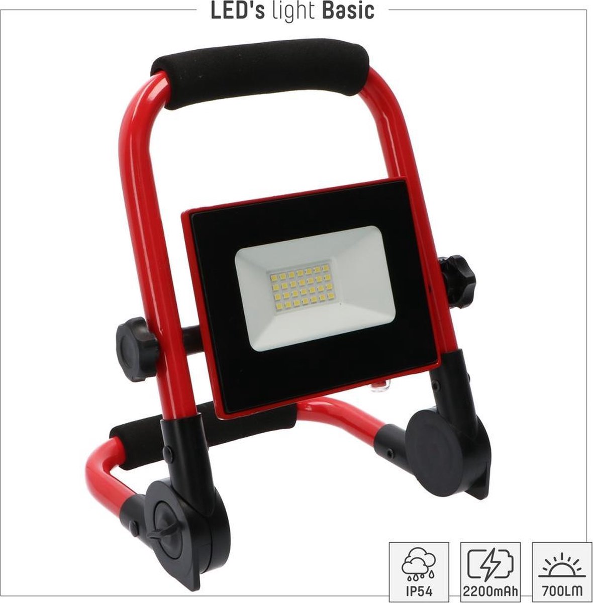 LED Werklamp met oplaadbare accu - 10W breedstraler - Oplaadbaar & Inklapbaar - Roodkleurige bouwlamp