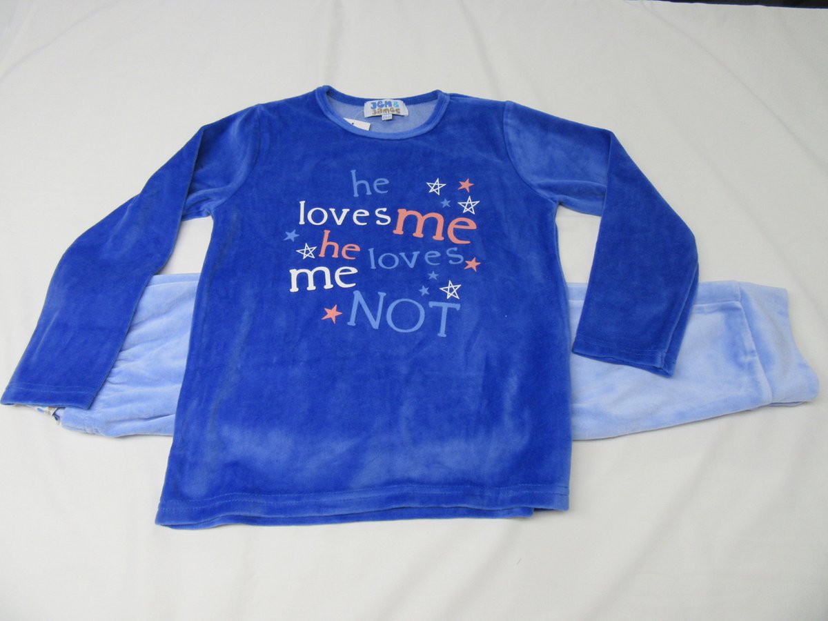 Wiplala Jen & james - Pyjama - Velour - Meisje - Blauw - He love ... - 8 jaar 128