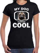 Mopshond honden t-shirt my dog is serious cool zwart - dames - mopshonden liefhebber cadeau shirt 2XL