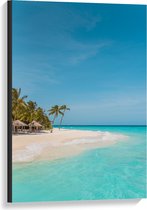 Canvas  - Tropisch Wit Strand met Blauwe Zee en Palmbomen - 60x90cm Foto op Canvas Schilderij (Wanddecoratie op Canvas)