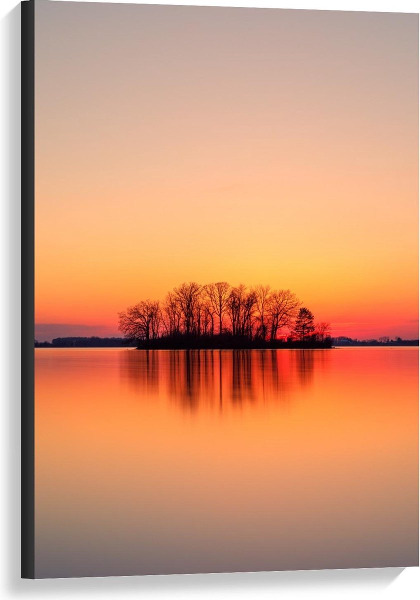 KuijsFotoprint Canvas - silhouet Eilandje tijdens Zonsondergang - 60x90cm Foto op Canvas Schilderij (Wanddecoratie op Canvas) Zwart