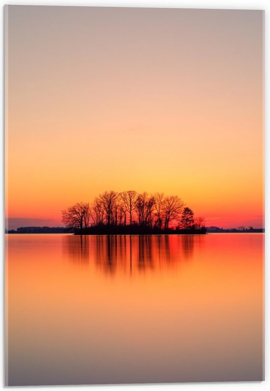 Acrylglas - silhouet Eilandje tijdens Zonsondergang - 40x60cm Foto op Acrylglas (Met Ophangsysteem)