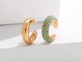 Ear cuff set van 2 | groene steentjes | goud gekleurd
