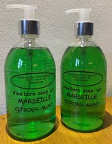 Vloeibare Marseille zeep, pompje 2 x 500 ml Citroen-munt