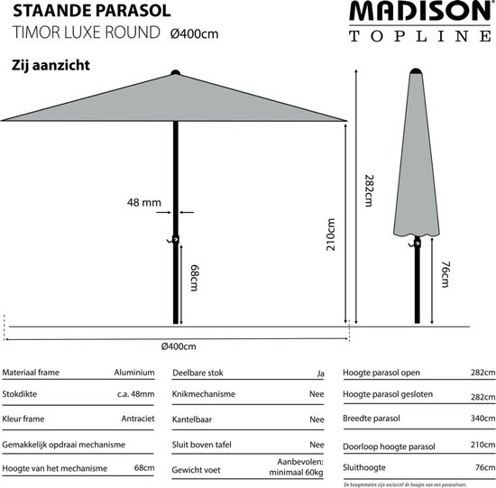 Parasol Rond Taupe Madison Timor incl Beschermhoes