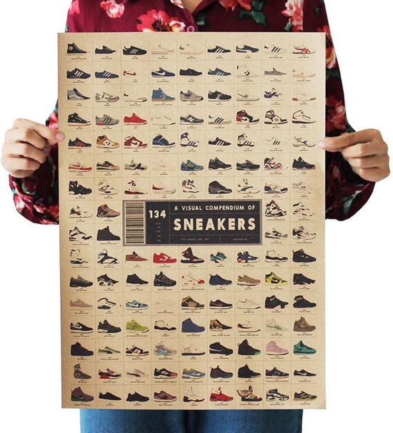 Poster - Snaekers - Vintage - Nike - Adidas - Schoenen - Visueel -Kraftpapier - Encyclopedie - Woondecoratie - Muur - Ophangen - Decoratie - Schoenen
