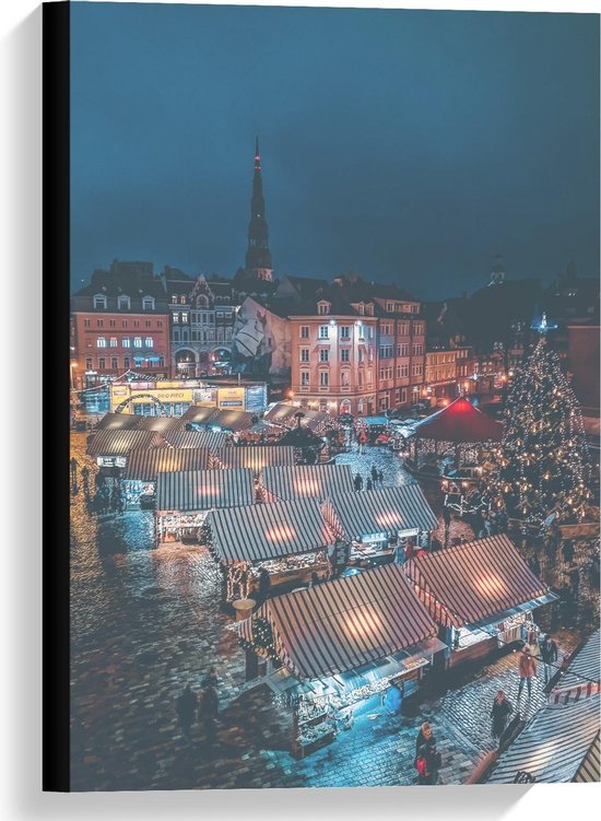 Canvas  - Kerstmarkt met Lampjes - 40x60cm Foto op Canvas Schilderij (Wanddecoratie op Canvas)