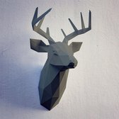 3D Papercraft Kit Deer Head – Compleet knutselpakket Hertenkop met snijmat, liniaal, vouwbeen, mesje – 50 cm – Grijs