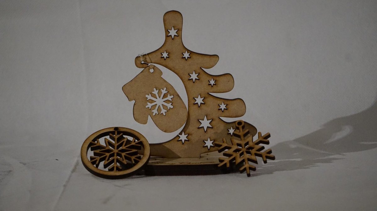Kerstkaart - hout - set van 3- Kerstboompje met hangers